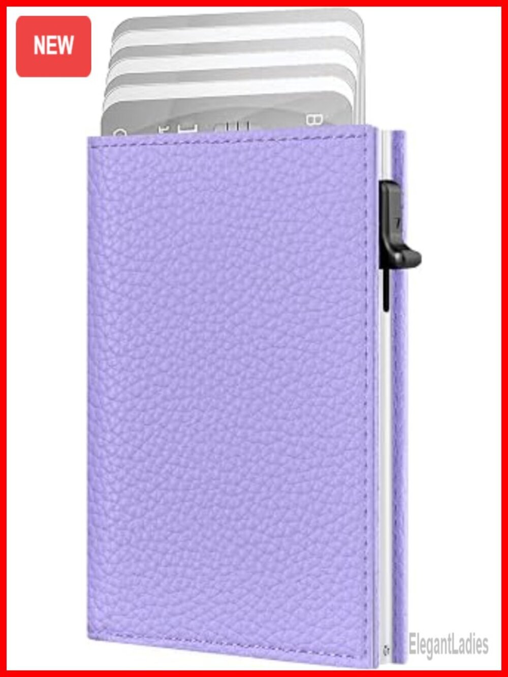 Small Slim Trifold Leather Wallet with Metal Pop Up Card Holder, RFID Blocking
